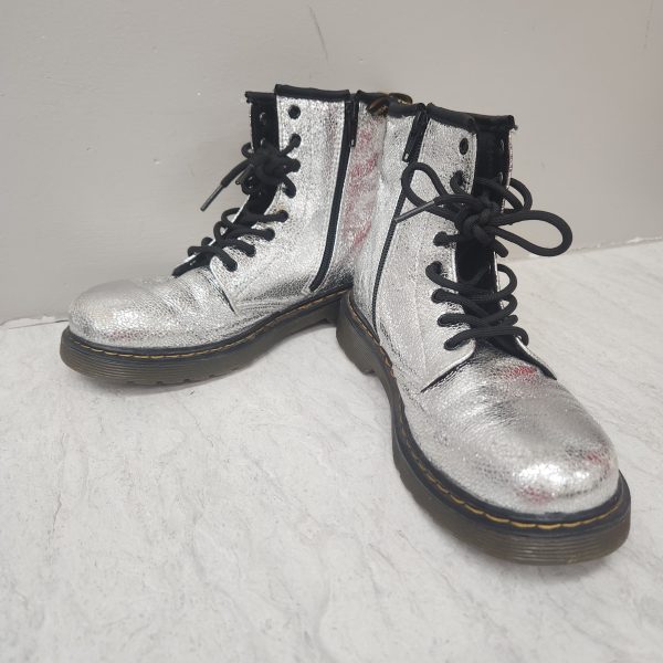 Boots Combat By Dr Martens In Silver, Size: 5 Online Sale