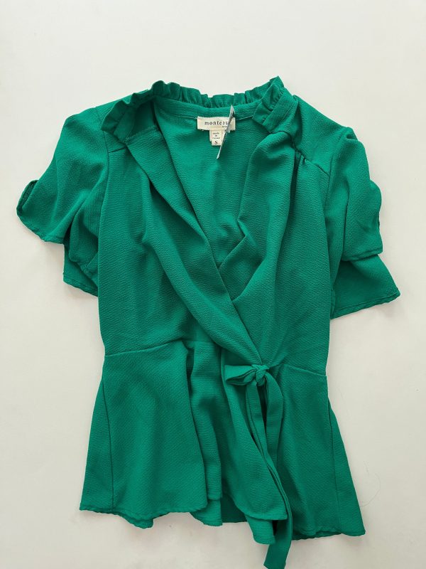 Blouse Short Sleeve By Monteau In Green, Size: S on Sale